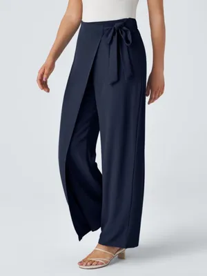 Halara Flex High Waisted Wide Leg Pants Tie in Peacoat Navy Blue Small Tall New thumbnail 2