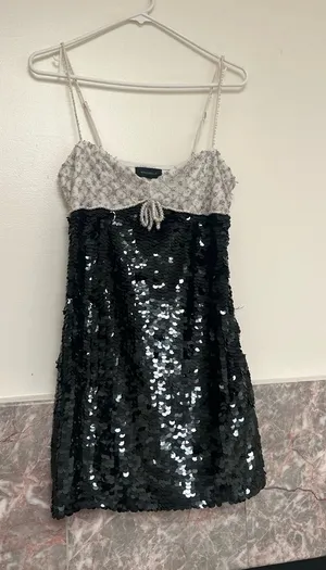 MAJORELLE Pamela White Beaded & Black Sequin Mini Dress from Revolve thumbnail 1