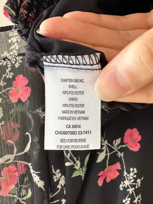 Haver London Smocked Waist Floral Flowy Blouse, Black/Pink, Size Large thumbnail 9