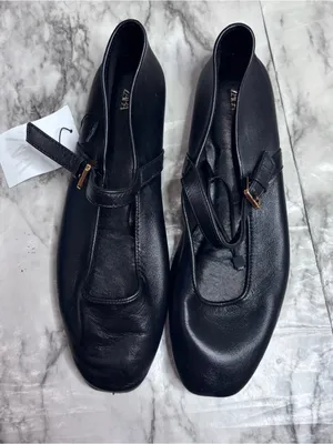 Zara Black Leather Mary Jane Loafers Gold Buckles size 38 NWT New casual thumbnail 3