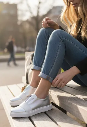 Dr. Martens Lylah Metallic Silver Slip-On Sneakers - Size 6 NWT thumbnail 1