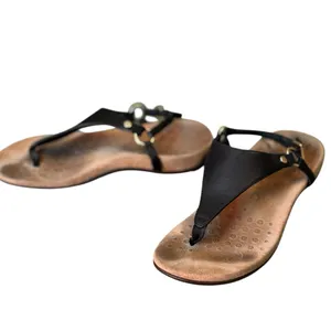 Vionic Kirra Black Leather Orthotic Ring Detail Comfort Thong Sandals Size 6 EUC thumbnail 5