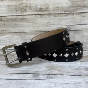 Apt 9 Studded Leather Belt M Black Diamond Mirrors Double Prong Y2K Grunge Punk thumbnail 2