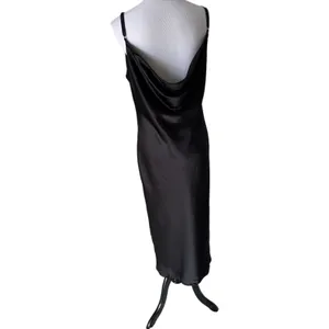 Beauty+Gace Size-M Women Dress Satin Cowl Neck‎ Midi Slip Black thumbnail 3