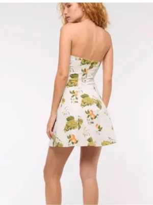Abercrombie & Fitch Mila Strapless Mini Dress Cream Floral L thumbnail 3