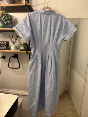 J. Crew Light Blue & White Striped Midi Shirt Dress thumbnail 5