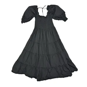 Hill House Nesli Nap Dress Short Puff Sleeve Swiss Dot Tiered Midi Black Small S thumbnail 7