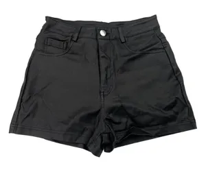 Women's Black Mid Rise Straight Flat Front Casual Coated Mini Shorts Size XS thumbnail 1
