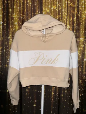 Beige and white victoria secret crop hoodie thumbnail 1