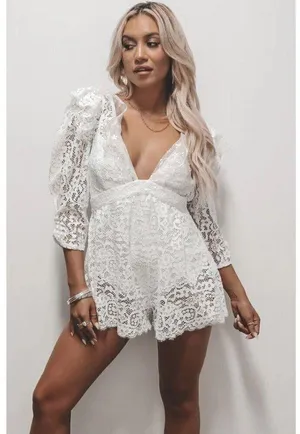 FOR LOVE & LEMONS Santo Romper in White Size XX-Small NWT thumbnail 12