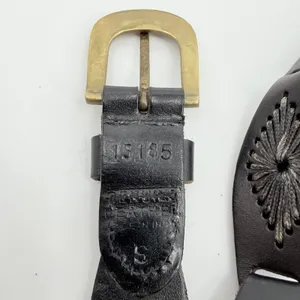 Boho Black Leather Embroidered Concho Womens Belt Sz Small Brass Buckle Western thumbnail 4