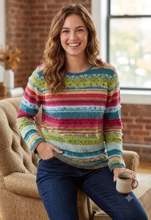 Koret Womens XL Multi-Color Striped Fair‎ Isle Eyelash Texture Knit Sweater thumbnail 1
