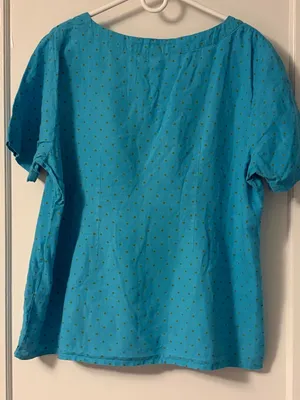 Flax 100% linen polka dot square neck button front blouse size large thumbnail 7