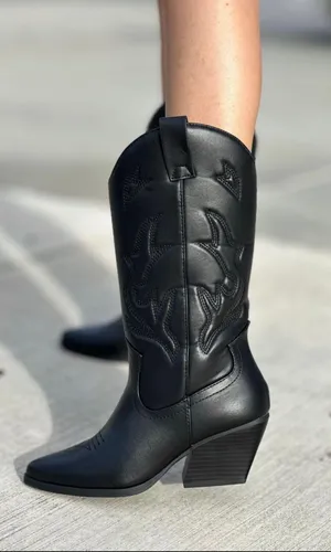 Soda Black Stitched Cowboy Boots thumbnail 1