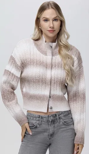525 america sweater WILLOW: OMBRE SEQUIN CROP CARDIGAN Size XS Beige Cream thumbnail 1