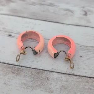 Vintage Clip On Earrings Retro Hoops Peach Like Tone - Paint Chipping & Tarnish thumbnail 6