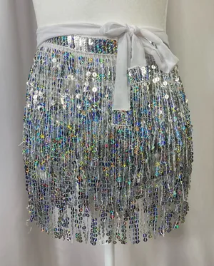 Disco Sparkling Small Silver Sequin Mini Skirt Fringe Rave Party Concert Wrap thumbnail 1