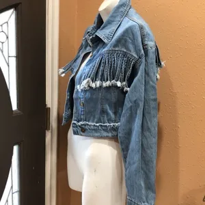 Wild Honey blue denim fringe jacket thumbnail 5