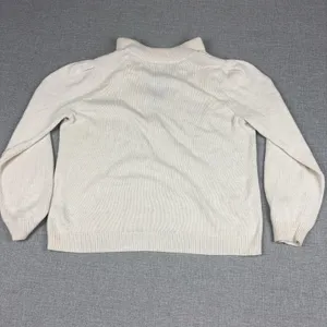 NIC+ZOE Sweater Womens M White Collared Pullover Puff Sleeve Tight-Knit thumbnail 9