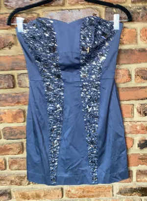 French Connection Vintage Y2k Blue Beaded Embellished Strapless Dress Size 4 thumbnail 1