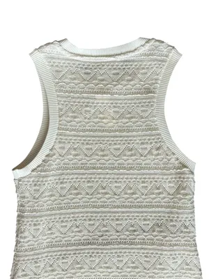 By Anthropologie Textured Knit Crochet Sleeveless Ivory Mini Dress Size M NWT thumbnail 7