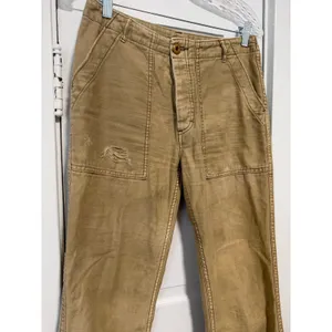 Free People Tan Distressed Utility Pants Frayed Hem Canvas Straight Leg Size 28 thumbnail 11