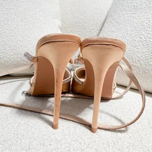 Lulus Lullie Rose Gold Satin Rhinestone Ankle Strap Pointed-Toe Pumps sz 8 thumbnail 9