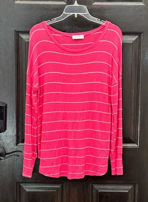 Women’s Pink Striped Long Sleeve Top L thumbnail 1