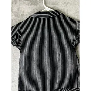 Alice + Olivia Moore Pinstripe Ruffle Shirt Dress Black White Size Small Office thumbnail 5