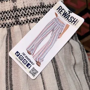 REWASH Elastic waist wide leg linen pants beach vibes comfortable relaxation basic thumbnail 2