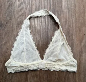 Intimately Free People Cream‎ Floral Lace Halter Bralette Ivory Medium M thumbnail 1