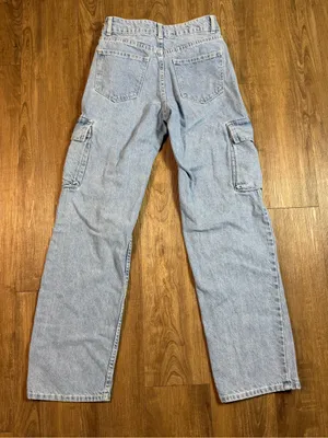 Bershka Light Blue Cargo Wide-Leg Jeans thumbnail 8