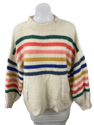 Wishlist Beige Rainbow Striped Long Sleeve Mock Neck Knit Sweater Top Size M/L thumbnail 1