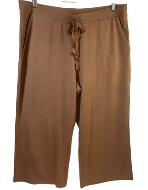 Lands End Womens XL 18 Wide Leg Crop Pants Camel Brown Heather‎ Knit Drawstring thumbnail 1