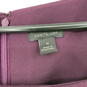 Ann‎ Taylor Size 14 Long Sleeve Purple Dress Shift Style Rear Zip Up Knee Length thumbnail 5