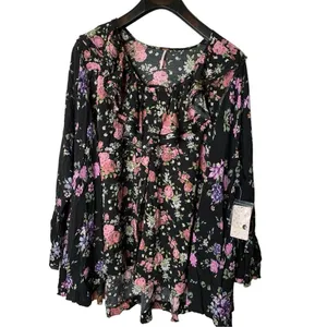Free People floral blouse top black women's size small NEW NWT thumbnail 2