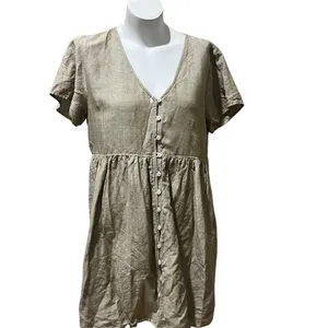 Madewell Women's Brown Button-Front Mini Dress Size M Casual Short Sleeve thumbnail 3