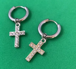 925 Silver Plated Cross Dangle Drop Earrings for Men Women,Cross Earrings,Hoop Earrings,Punk Hip Hop Earrings thumbnail 5