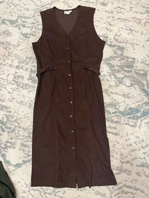 KDK Designs Vintage Brown Faux Suede Button Front Dress Size 14 thumbnail 2