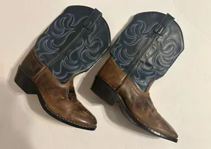 Women's Two-Tone Brown & Blue Western Heeled Boots thumbnail 1