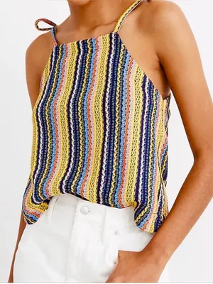 Madewell Texture & Thread Striped Tie Strap Tank Top Size Small Boho Crochet thumbnail 1