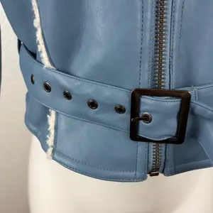 Oh Polly Eira light blue faux leather shearling jacket thumbnail 5