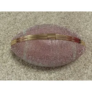 Pink Rhinestone Crystal Football Evening Clutch Gold Chain Shoulder Bag NWT thumbnail 8