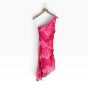 Lulus Pretty Serene Pink Floral One-Shoulder Asymmetrical Midi Dress size XS NWT thumbnail 3