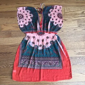 Unity Coral Green Paisley Sublimation Sheer Swim Cover Up Beach Dress Size M thumbnail 8