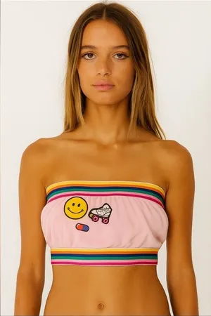 Dolls Kill Pink Terrycloth Patch Bandeau Tube Top Medium thumbnail 1