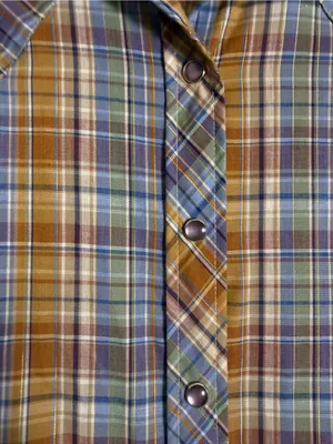 Wrangler 80s Wrangler blue, metallic, brown, and white plaid western shirt thumbnail 5