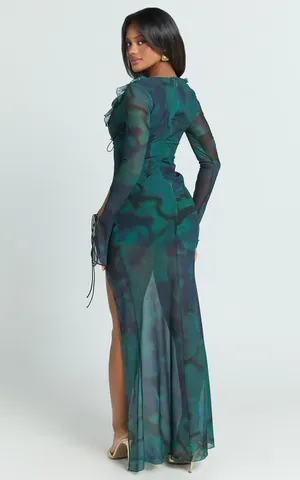 New Showpo Katie Maxi Dress - Ruffle Plunge Neck Long Sleeve Dress Size Small thumbnail 4