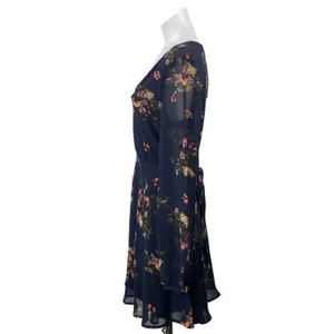 NEW Lulus Blue Floral Long Sleeve Mesh V Neck Button Fit & Flare Mini Dress Sz M thumbnail 2