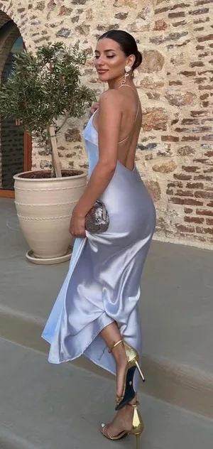 Zara dress wedding maxi slip midi satin effect baby blue party date coctail thumbnail 1